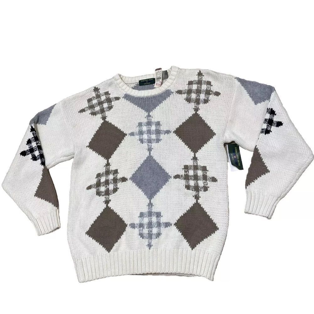 EMBASSY ROW Chunky Sweater Men XL Cream Brown Knit Robinsons May New Vintage XL